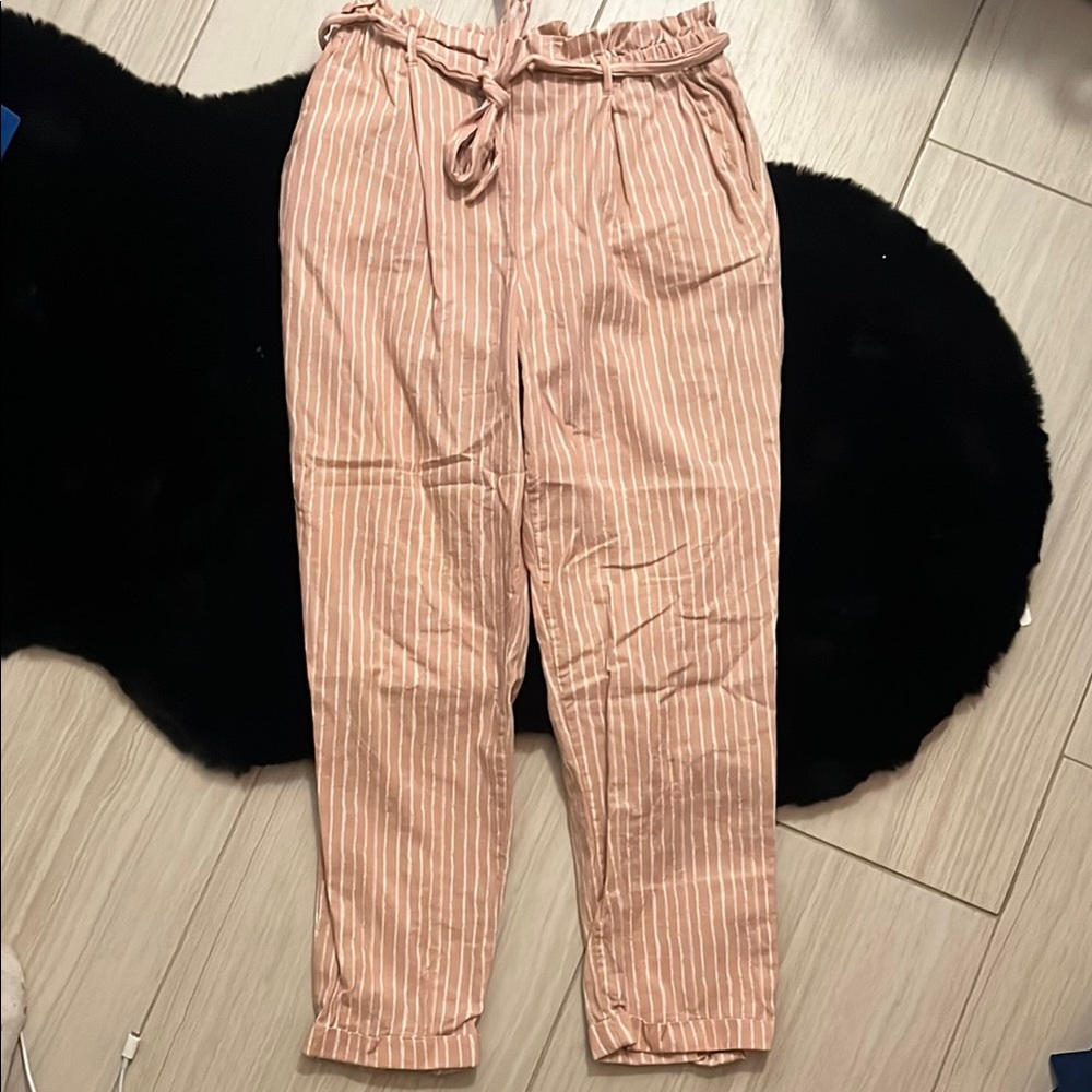Striped Pink Paperbag Waist Pants